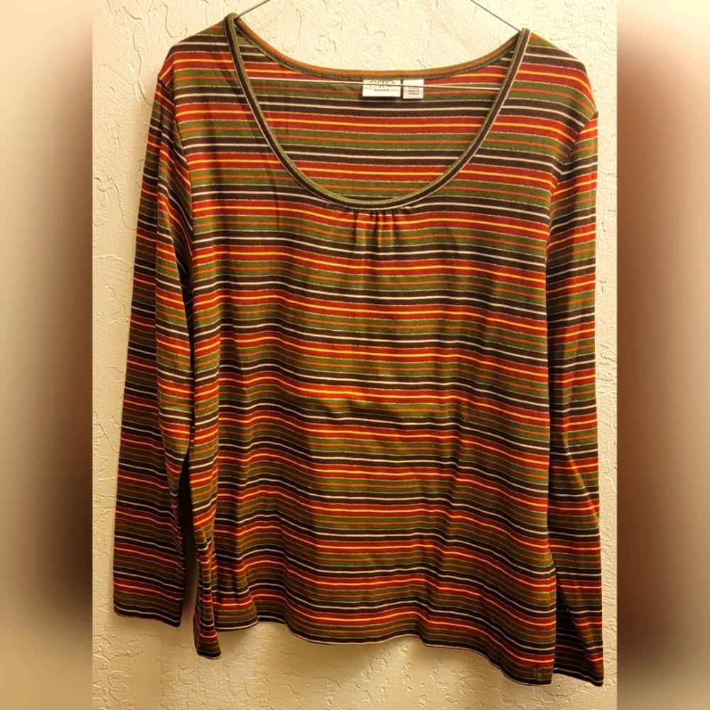 Fall Colors Striped Long Sleeve Scoop Neck Top